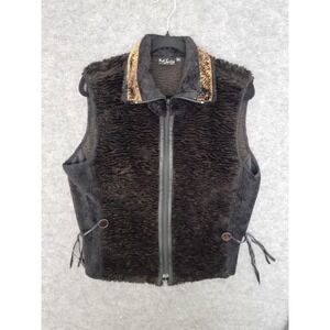 Vintage KD SPRING Womens Vest Large Brown Fleece Full Zip Lagenlook Artsy Boho